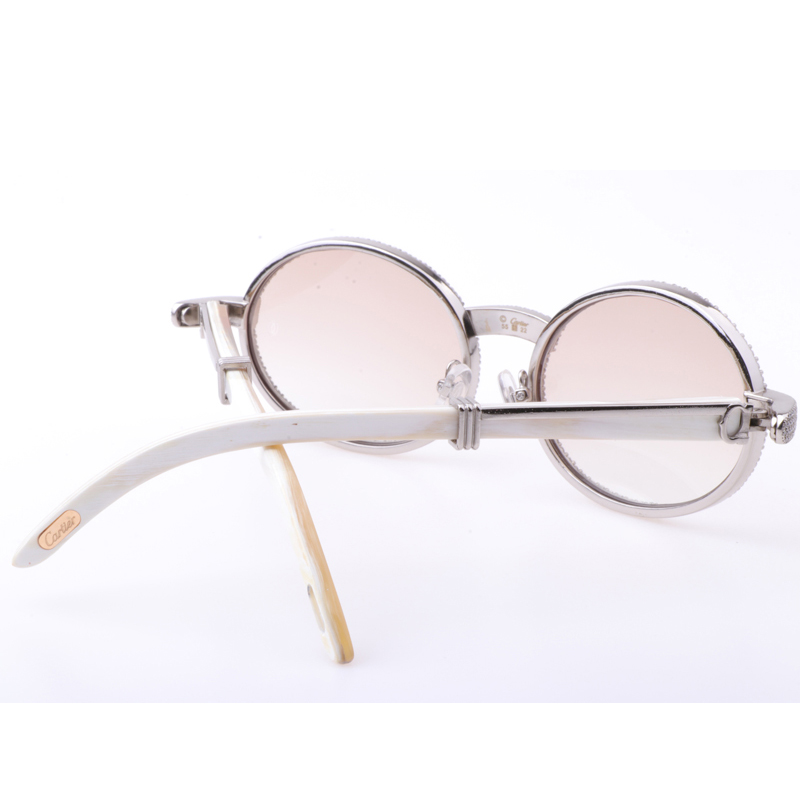 Cartier  7550178 55-22 New Full Diamond White Buffalo Sunglasses In Silver Brown - DopestKickz