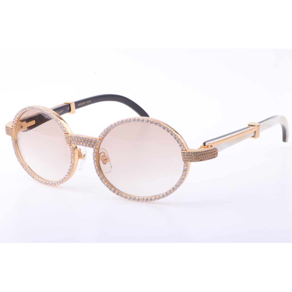 Cartier 7550178 55-22 New Full Diamond White Mix Black Buffalo Sunglasses In Gold Brown - DopestKickz