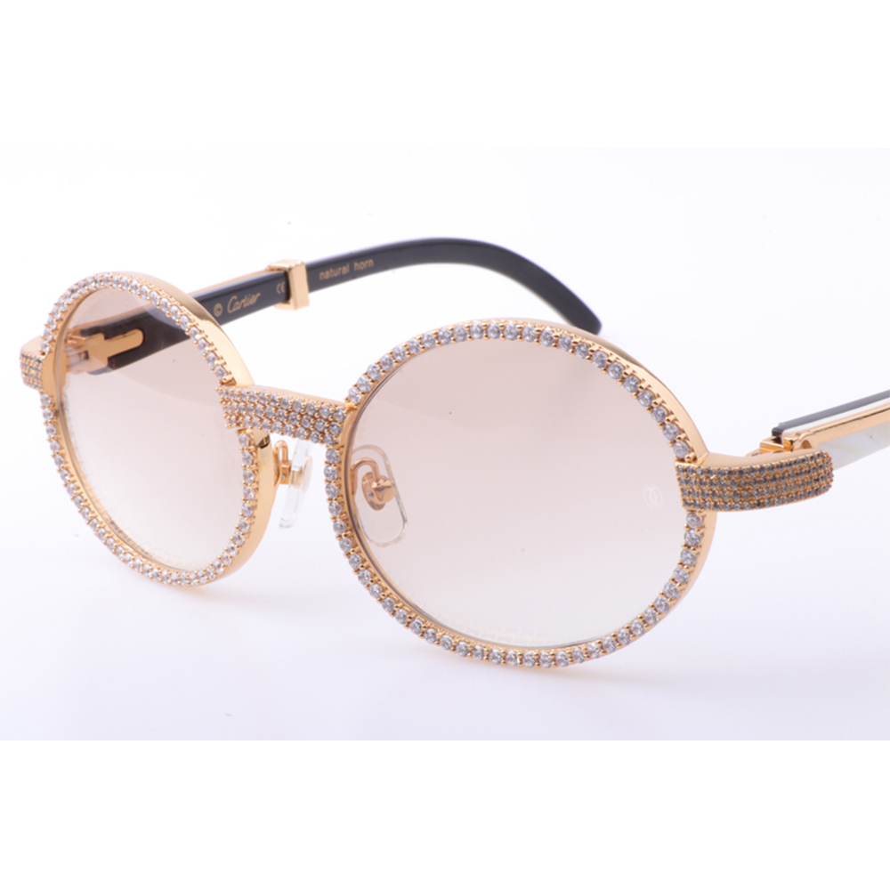 Cartier 7550178 55-22 New Full Diamond White Mix Black Buffalo Sunglasses In Gold Brown - DopestKickz