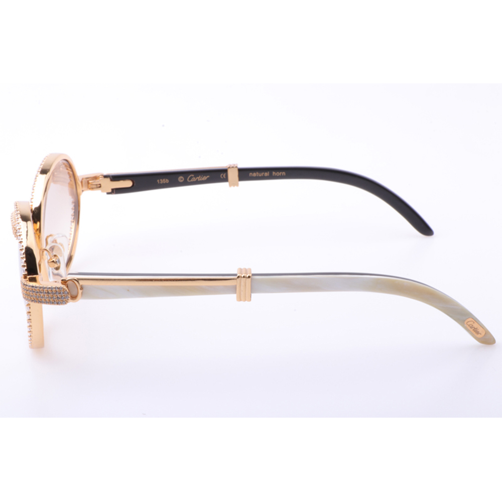 Cartier 7550178 55-22 New Full Diamond White Mix Black Buffalo Sunglasses In Gold Brown - DopestKickz