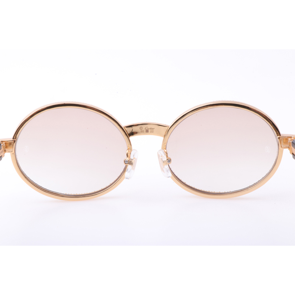 Cartier 7550178 55-22 New Full Diamond White Mix Black Buffalo Sunglasses In Gold Brown - DopestKickz