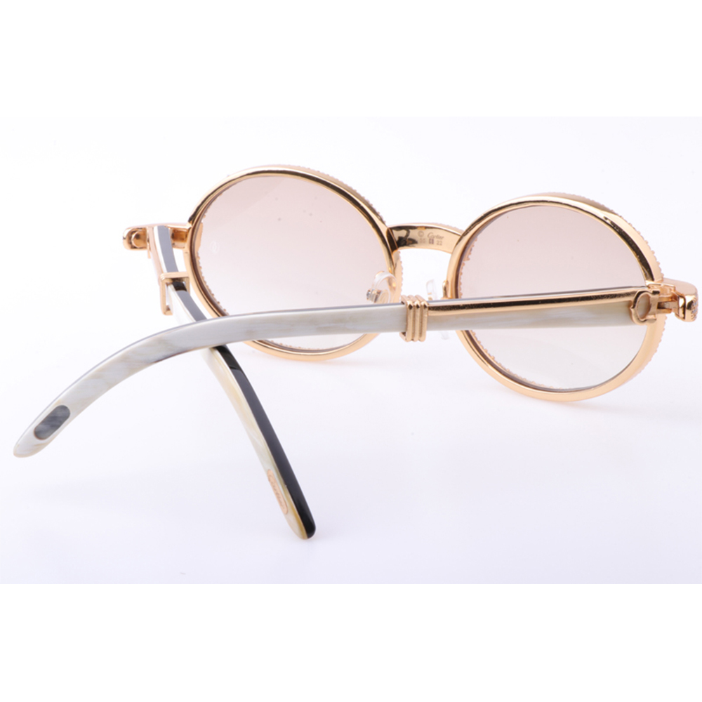 Cartier 7550178 55-22 New Full Diamond White Mix Black Buffalo Sunglasses In Gold Brown - DopestKickz