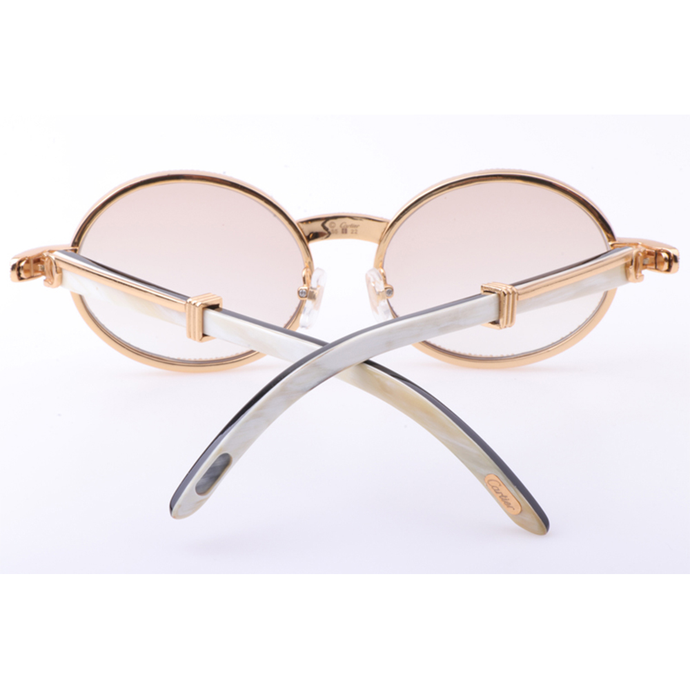 Cartier 7550178 55-22 New Full Diamond White Mix Black Buffalo Sunglasses In Gold Brown - DopestKickz