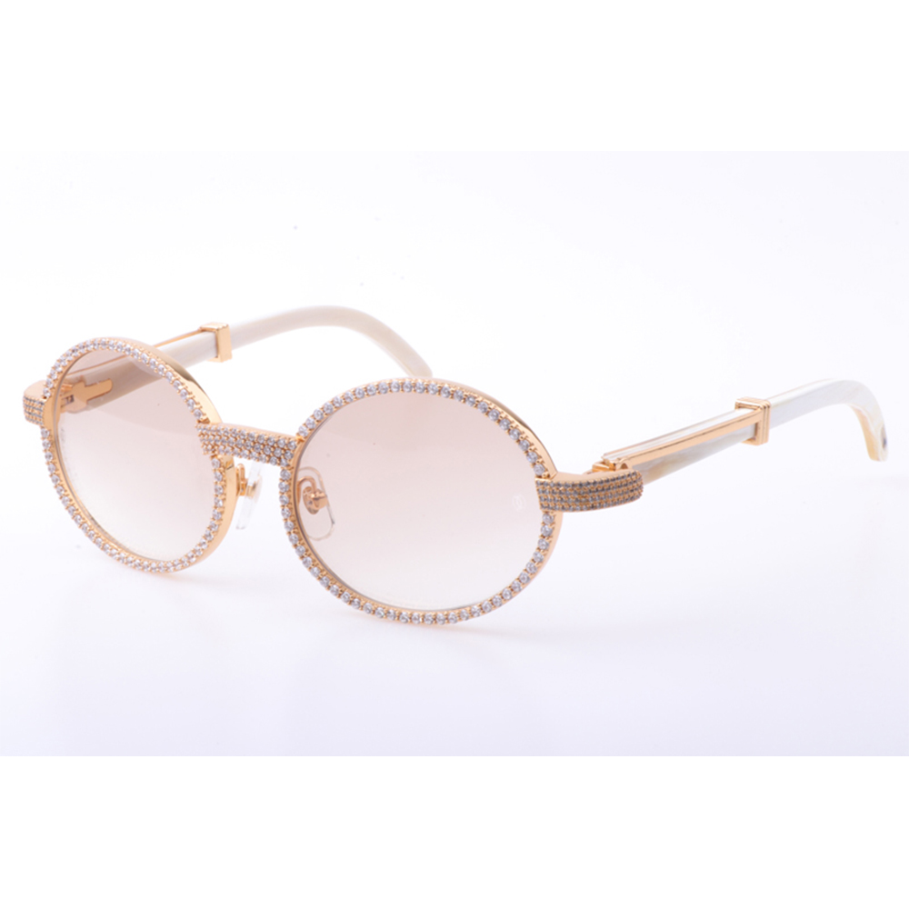 Cartier 7550178 55-22 New Full Diamond White Buffalo Sunglasses In Gold Brown - DopestKickz