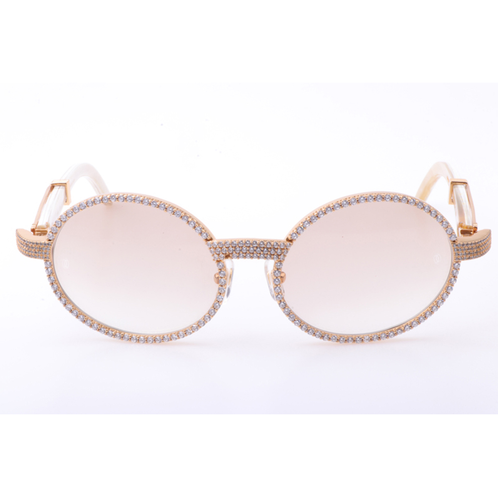 Cartier 7550178 55-22 New Full Diamond White Buffalo Sunglasses In Gold Brown - DopestKickz