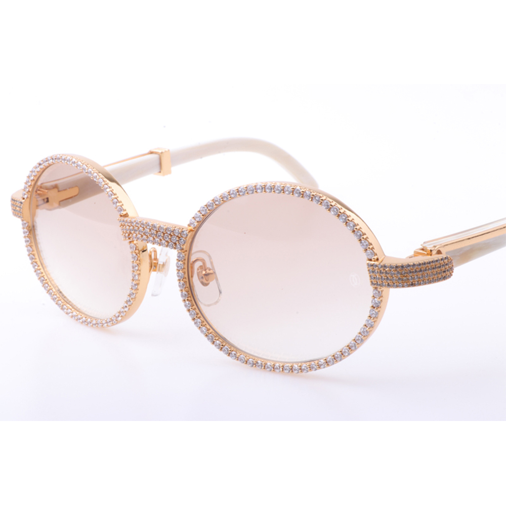 Cartier 7550178 55-22 New Full Diamond White Buffalo Sunglasses In Gold Brown - DopestKickz