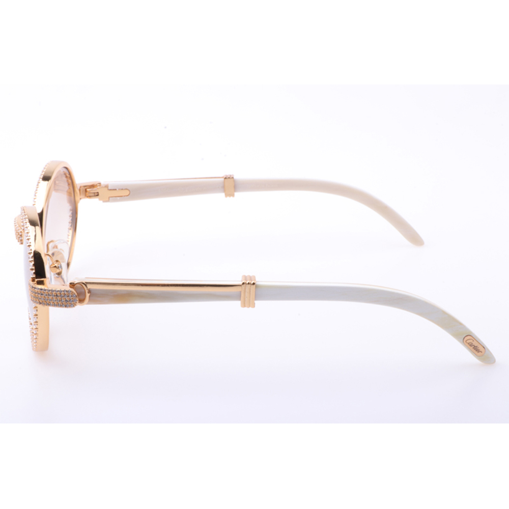 Cartier 7550178 55-22 New Full Diamond White Buffalo Sunglasses In Gold Brown - DopestKickz
