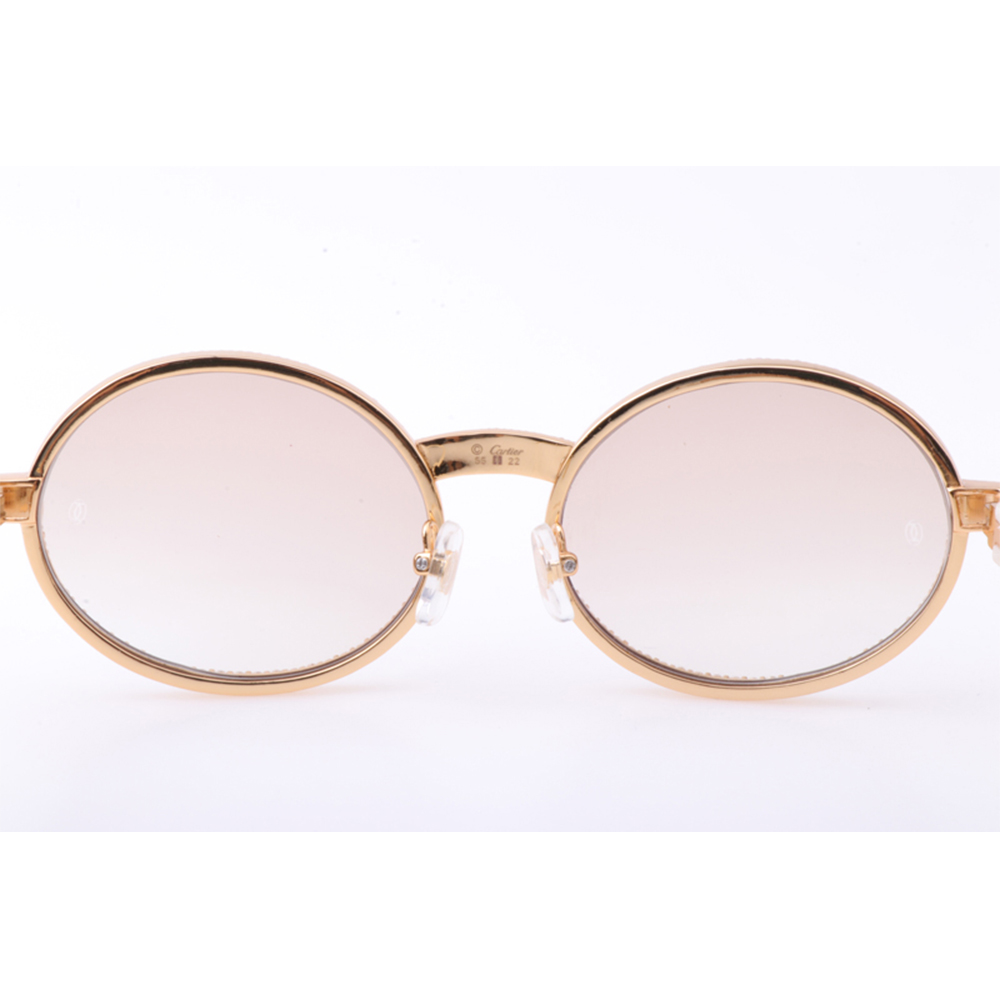 Cartier 7550178 55-22 New Full Diamond White Buffalo Sunglasses In Gold Brown - DopestKickz