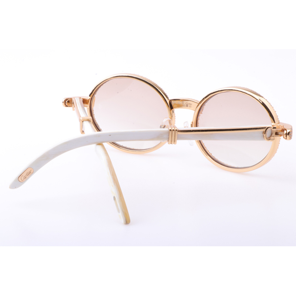 Cartier 7550178 55-22 New Full Diamond White Buffalo Sunglasses In Gold Brown - DopestKickz