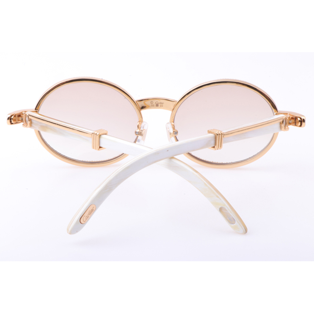 Cartier 7550178 55-22 New Full Diamond White Buffalo Sunglasses In Gold Brown - DopestKickz