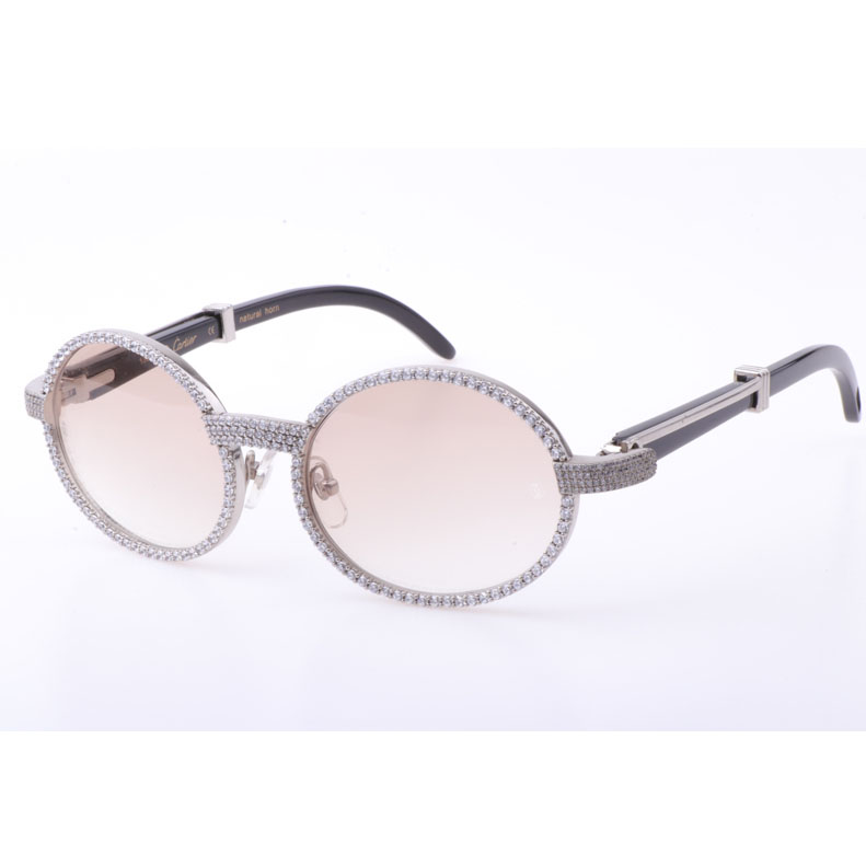 Cartier  7550178 55-22 New Full Diamond Black Buffalo Sunglasses In Silver Brown - DopestKickz