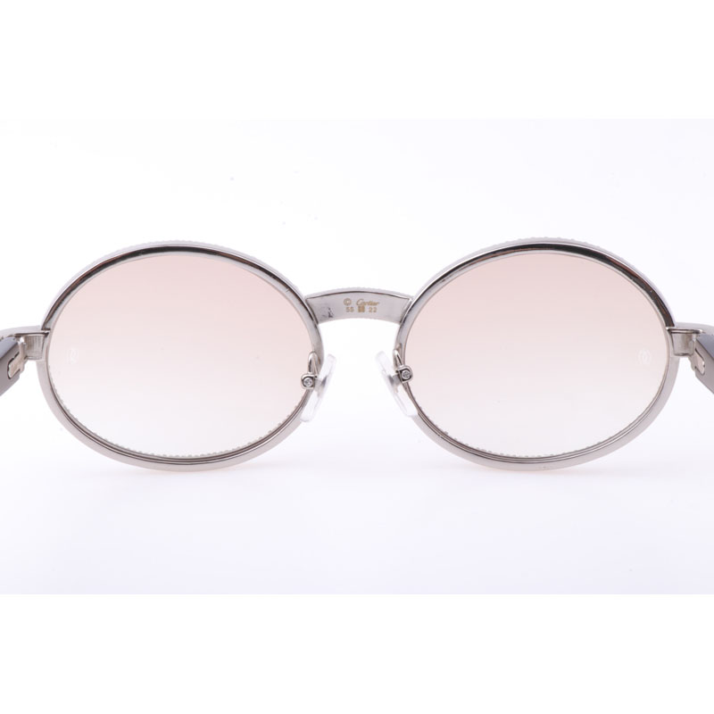 Cartier  7550178 55-22 New Full Diamond Black Buffalo Sunglasses In Silver Brown - DopestKickz