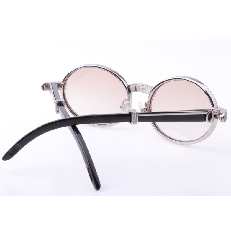 Cartier  7550178 55-22 New Full Diamond Black Buffalo Sunglasses In Silver Brown - DopestKickz