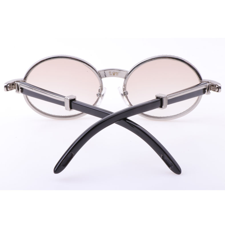 Cartier  7550178 55-22 New Full Diamond Black Buffalo Sunglasses In Silver Brown - DopestKickz