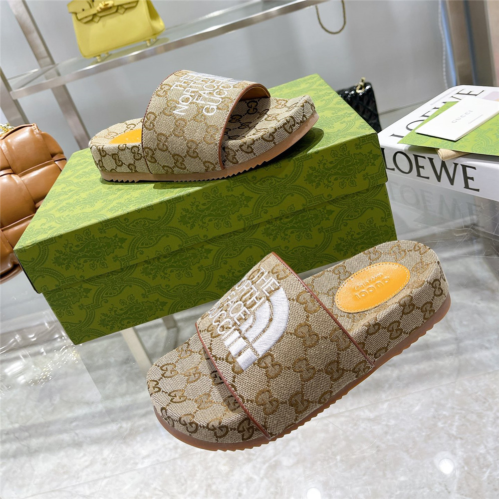 Gucci X The North Face GG Logo Slides - DopestKickz