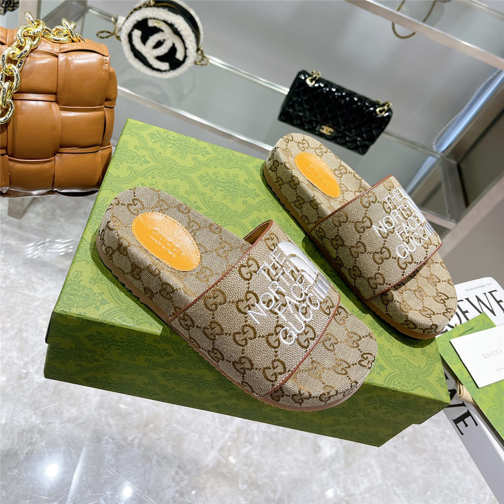 Gucci X The North Face GG Logo Slides - DopestKickz