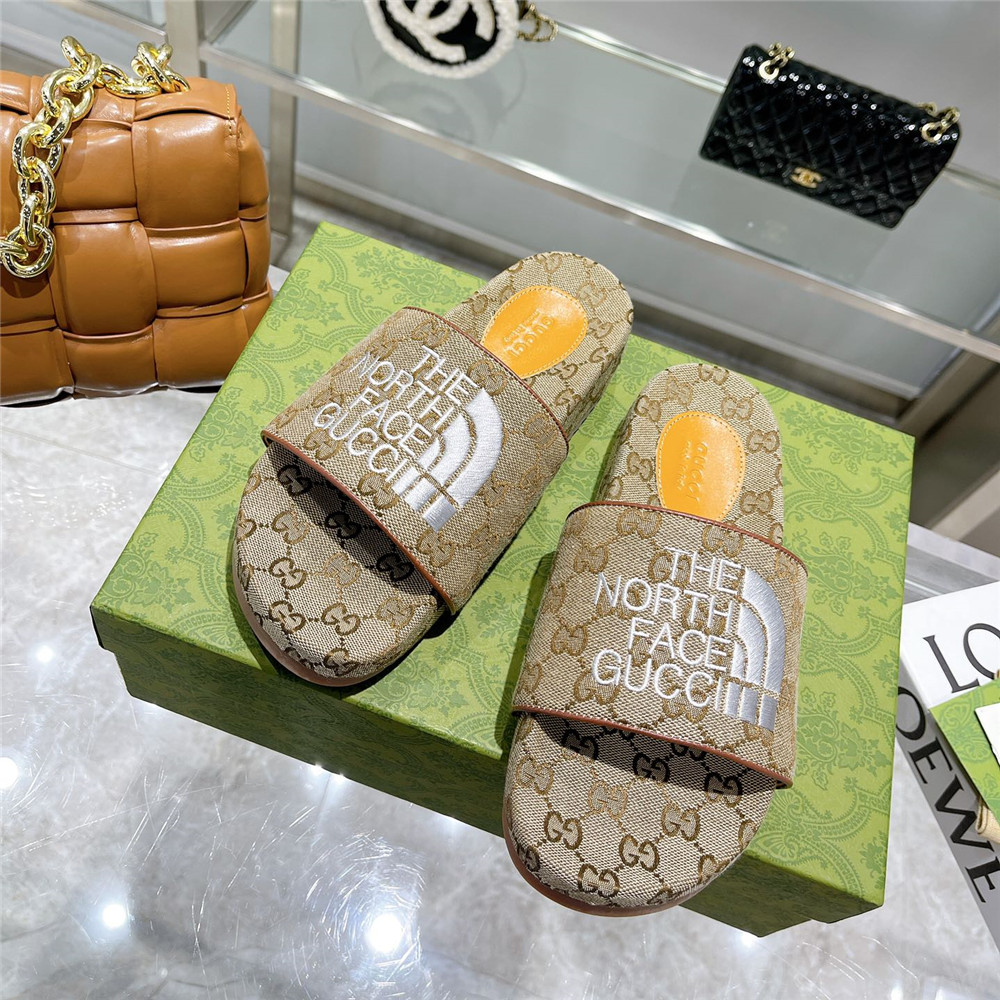 Gucci X The North Face GG Logo Slides - DopestKickz