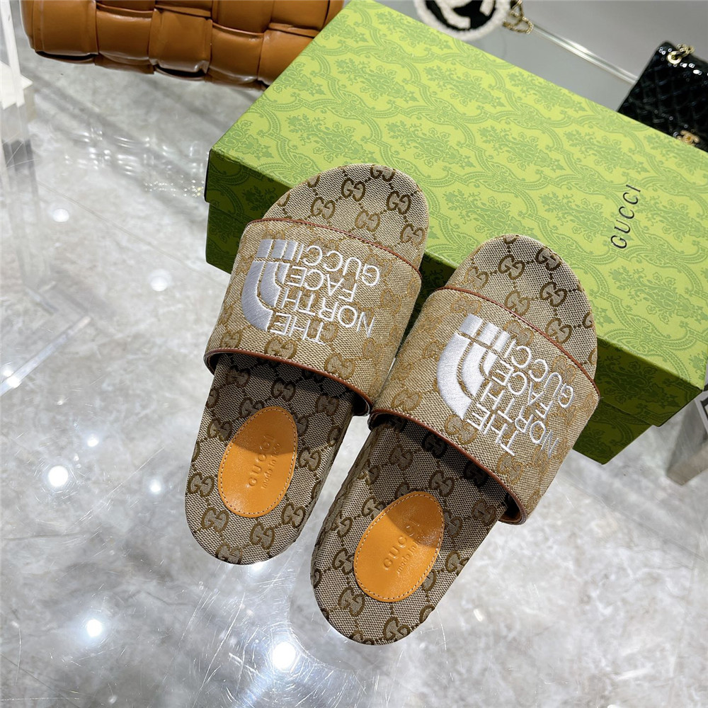 Gucci X The North Face GG Logo Slides - DopestKickz
