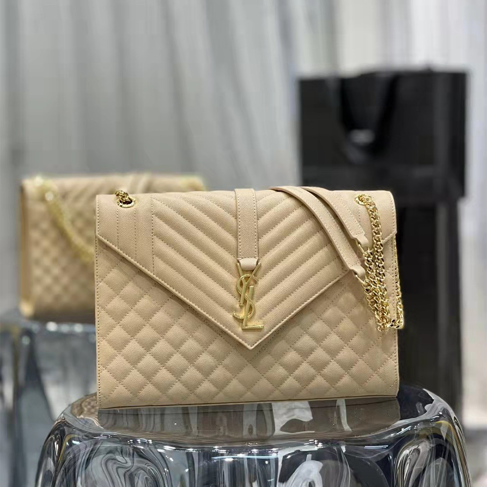 Saint Laurent Envelope Large Bag In Mix Matelasse Grain De Poudre Emboosed Leather - DopestKickz
