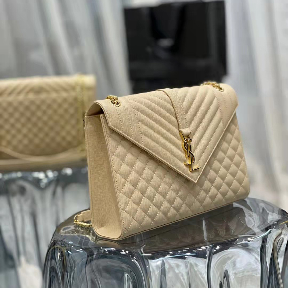Saint Laurent Envelope Large Bag In Mix Matelasse Grain De Poudre Emboosed Leather - DopestKickz