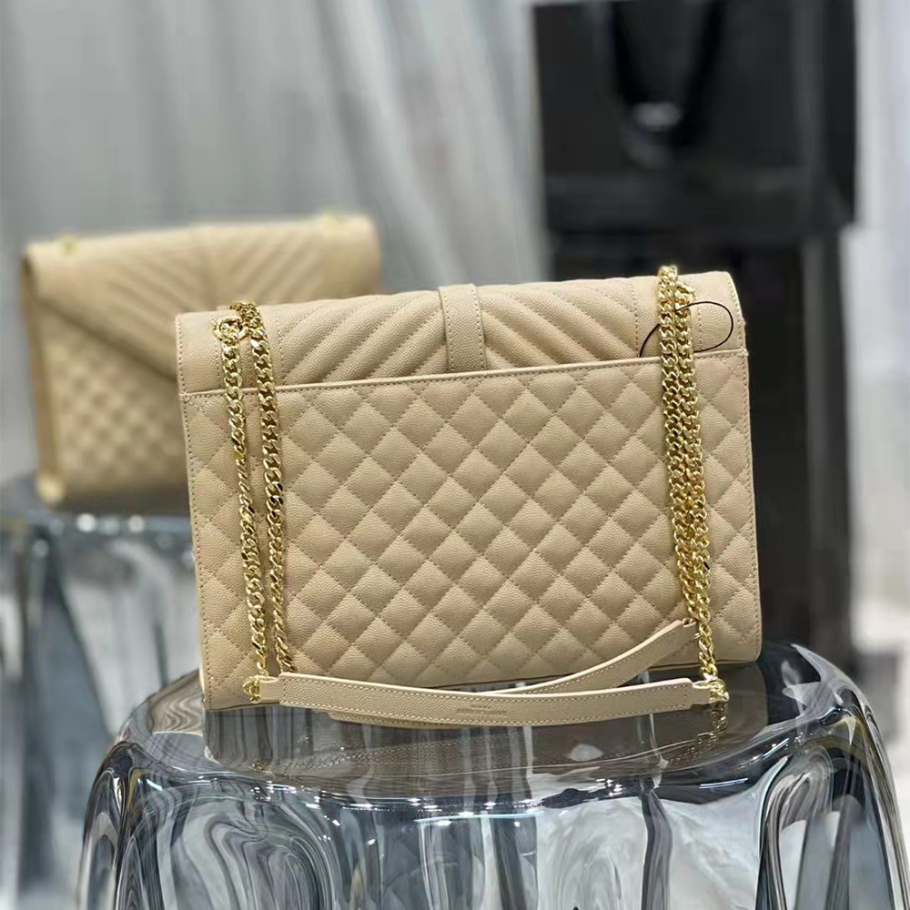 Saint Laurent Envelope Large Bag In Mix Matelasse Grain De Poudre Emboosed Leather - DopestKickz