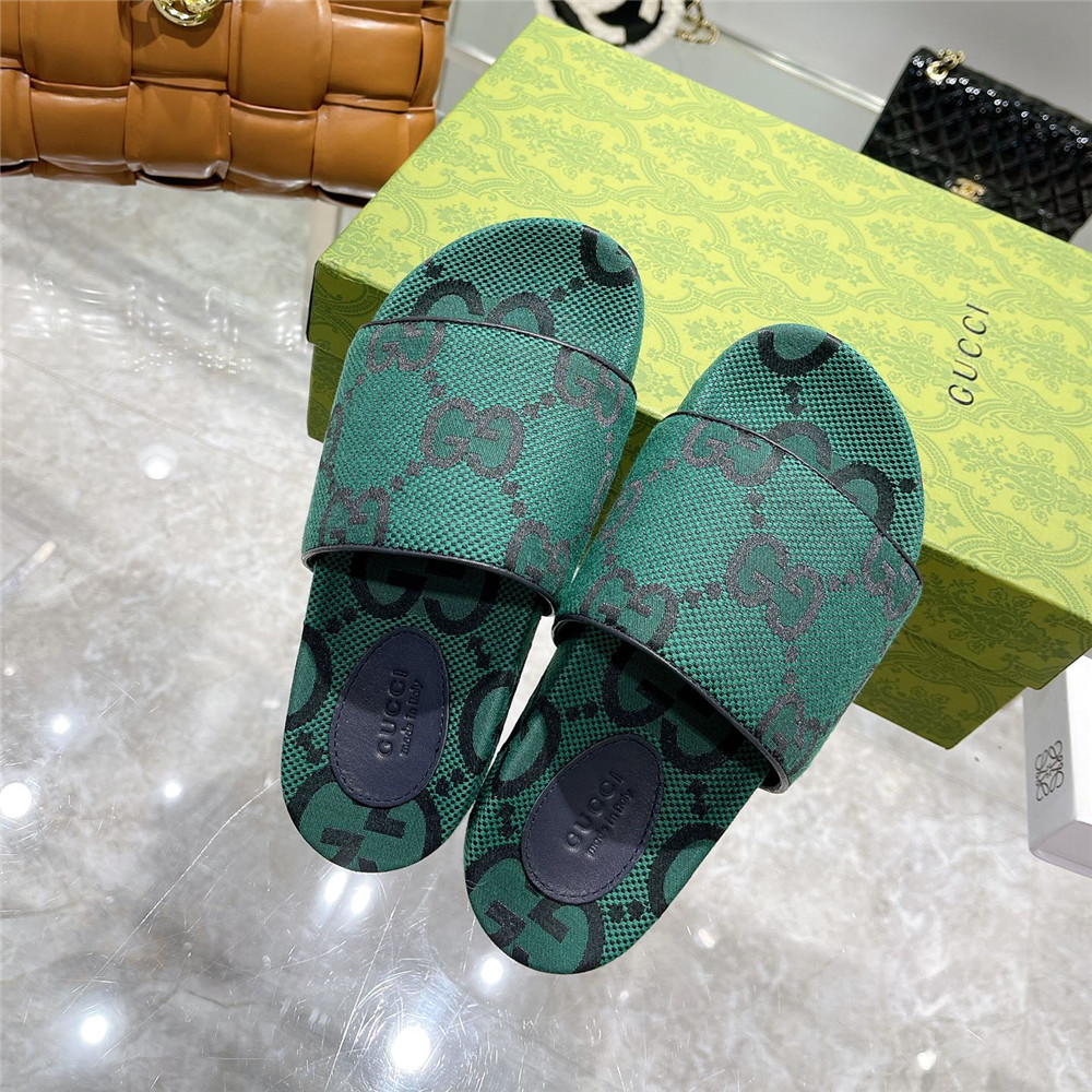 Gucci  Green GG Logo Slides - DopestKickz