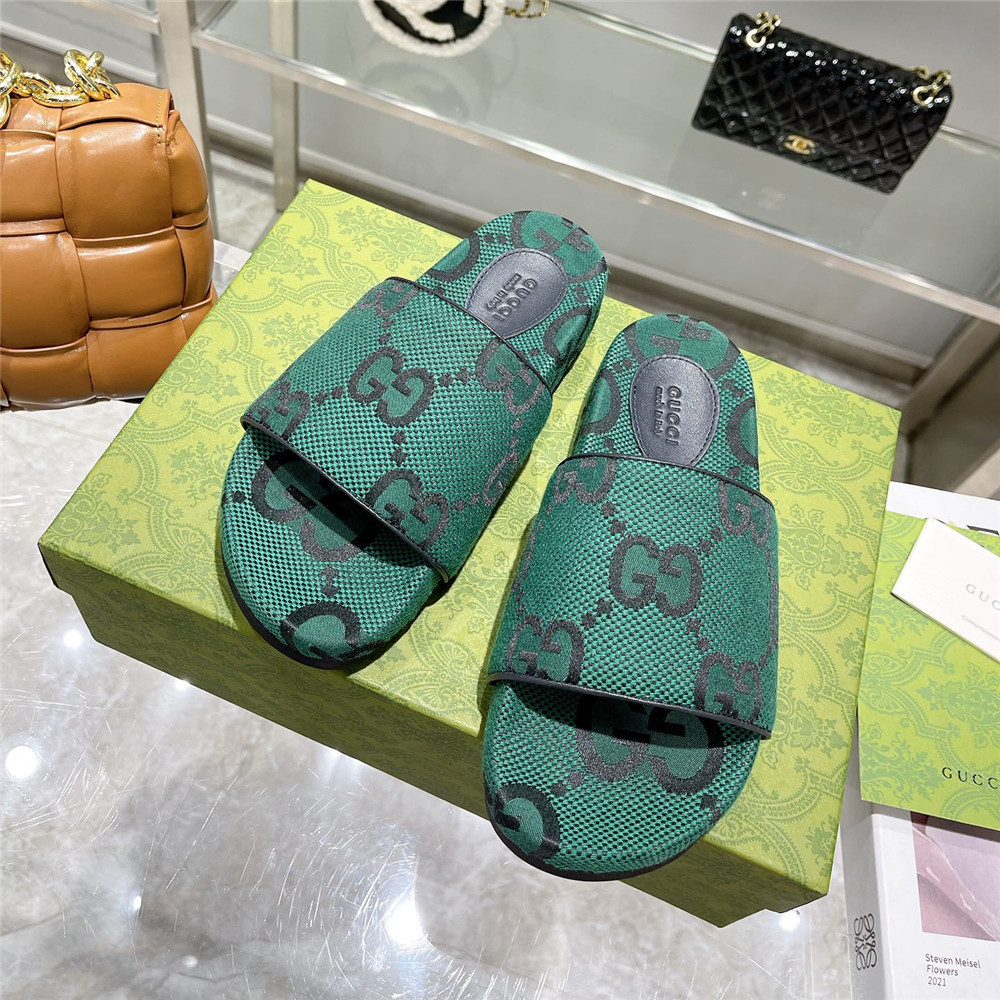 Gucci  Green GG Logo Slides - DopestKickz