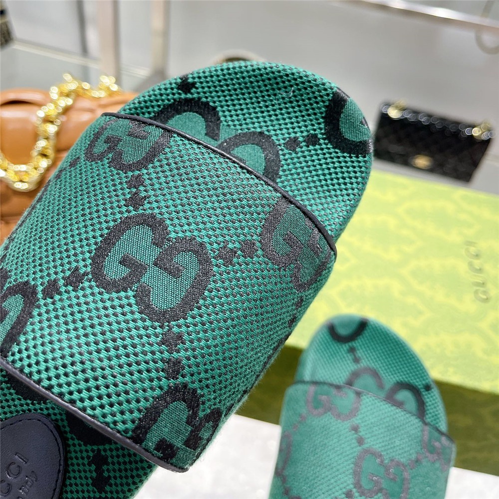 Gucci  Green GG Logo Slides - DopestKickz