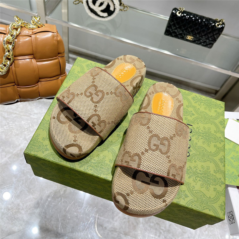 Men's GG Canvas Slide Sandal(Beige) - DopestKickz