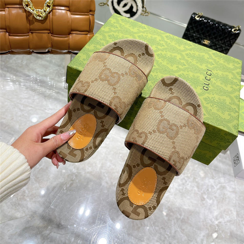 Men's GG Canvas Slide Sandal(Beige) - DopestKickz