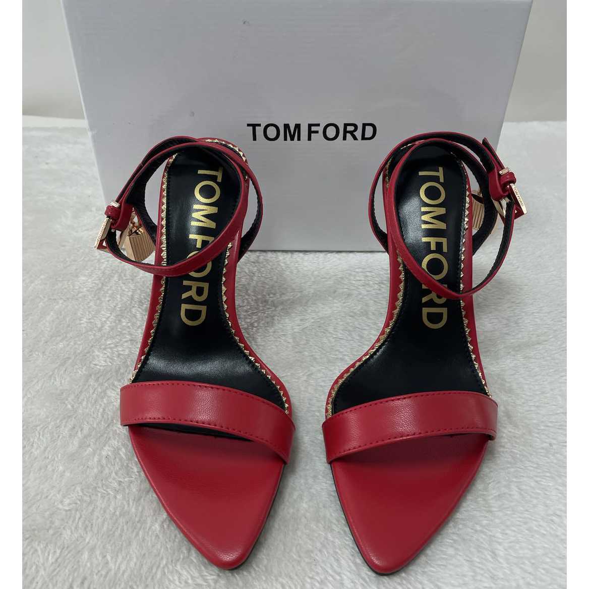 Tom Ford Shiny Leather Padlock Pointy Naked Sandal - DopestKickz