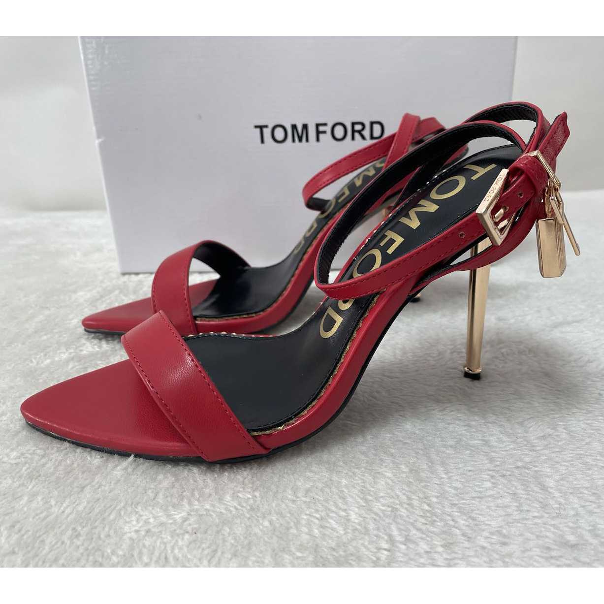 Tom Ford Shiny Leather Padlock Pointy Naked Sandal - DopestKickz