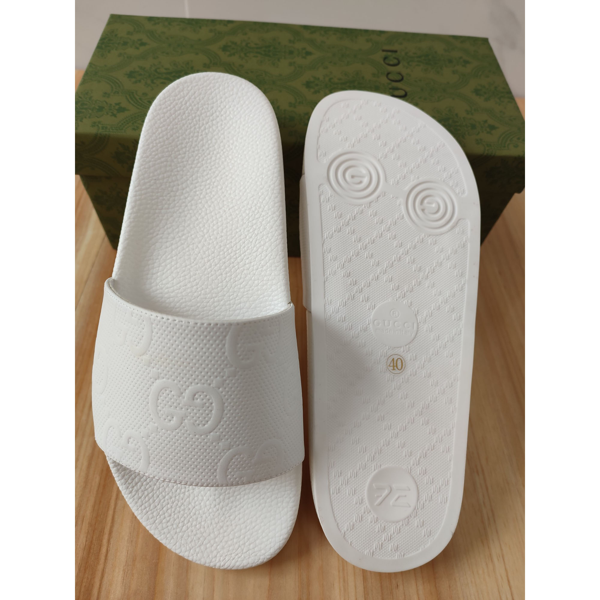 Gucci Logo Rubber Slide Sandal In White - DopestKickz