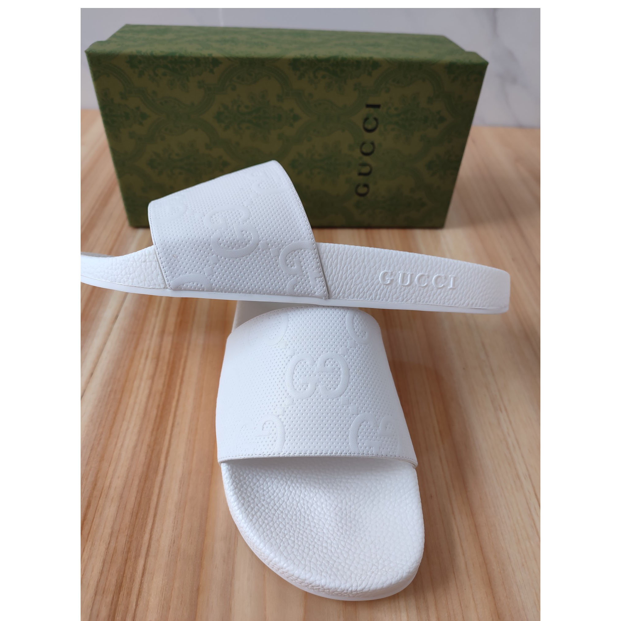 Gucci Logo Rubber Slide Sandal In White - DopestKickz