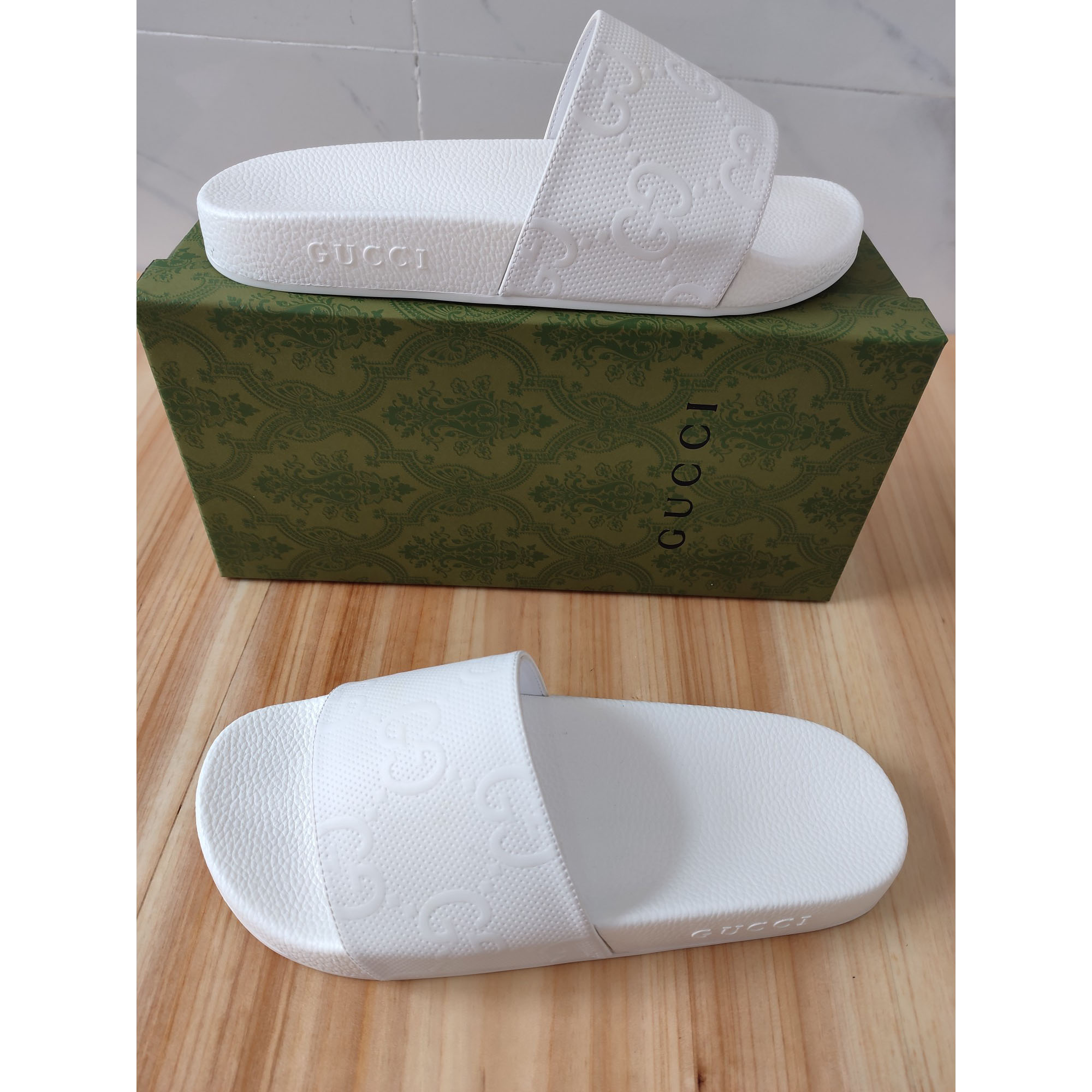 Gucci Logo Rubber Slide Sandal In White - DopestKickz