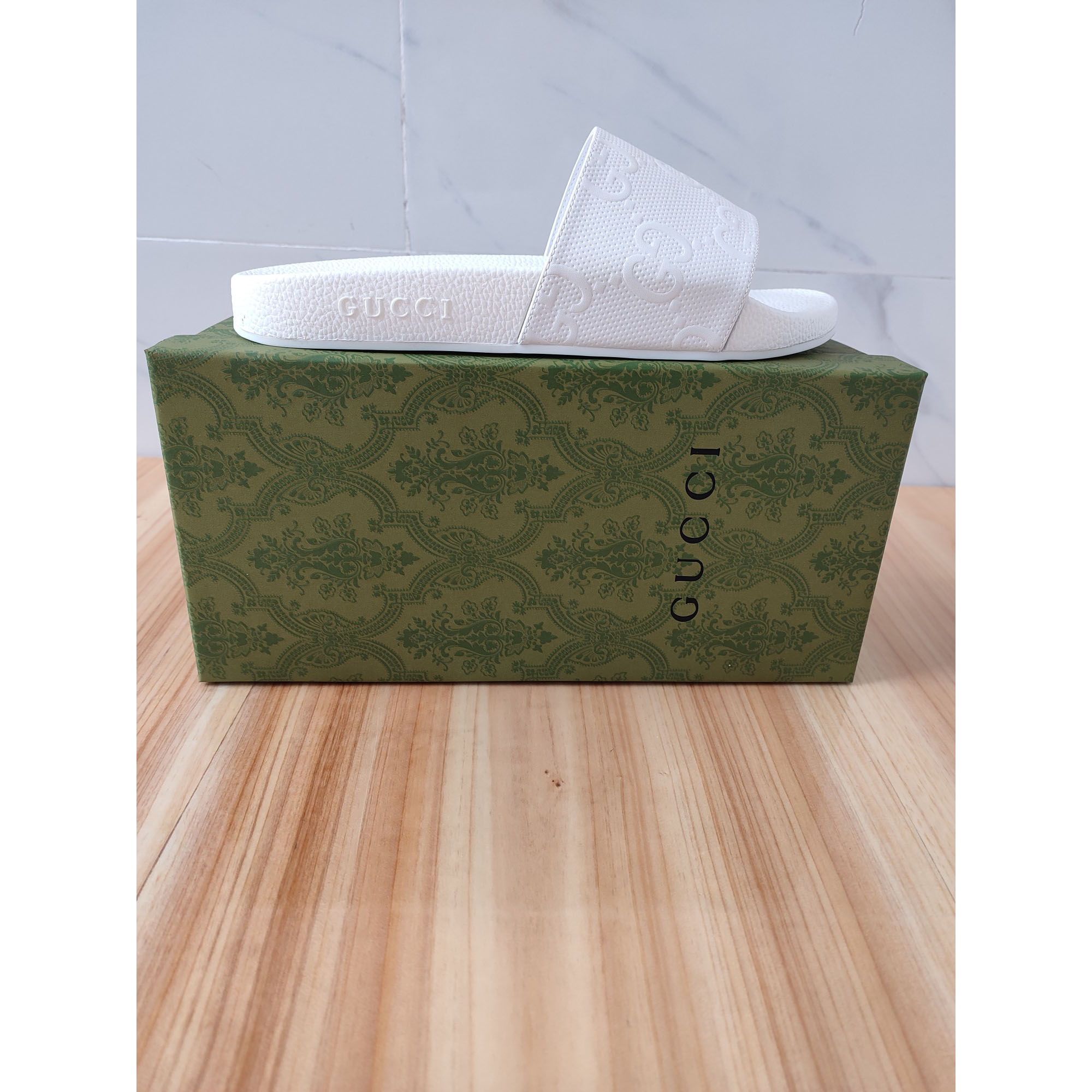 Gucci Logo Rubber Slide Sandal In White - DopestKickz