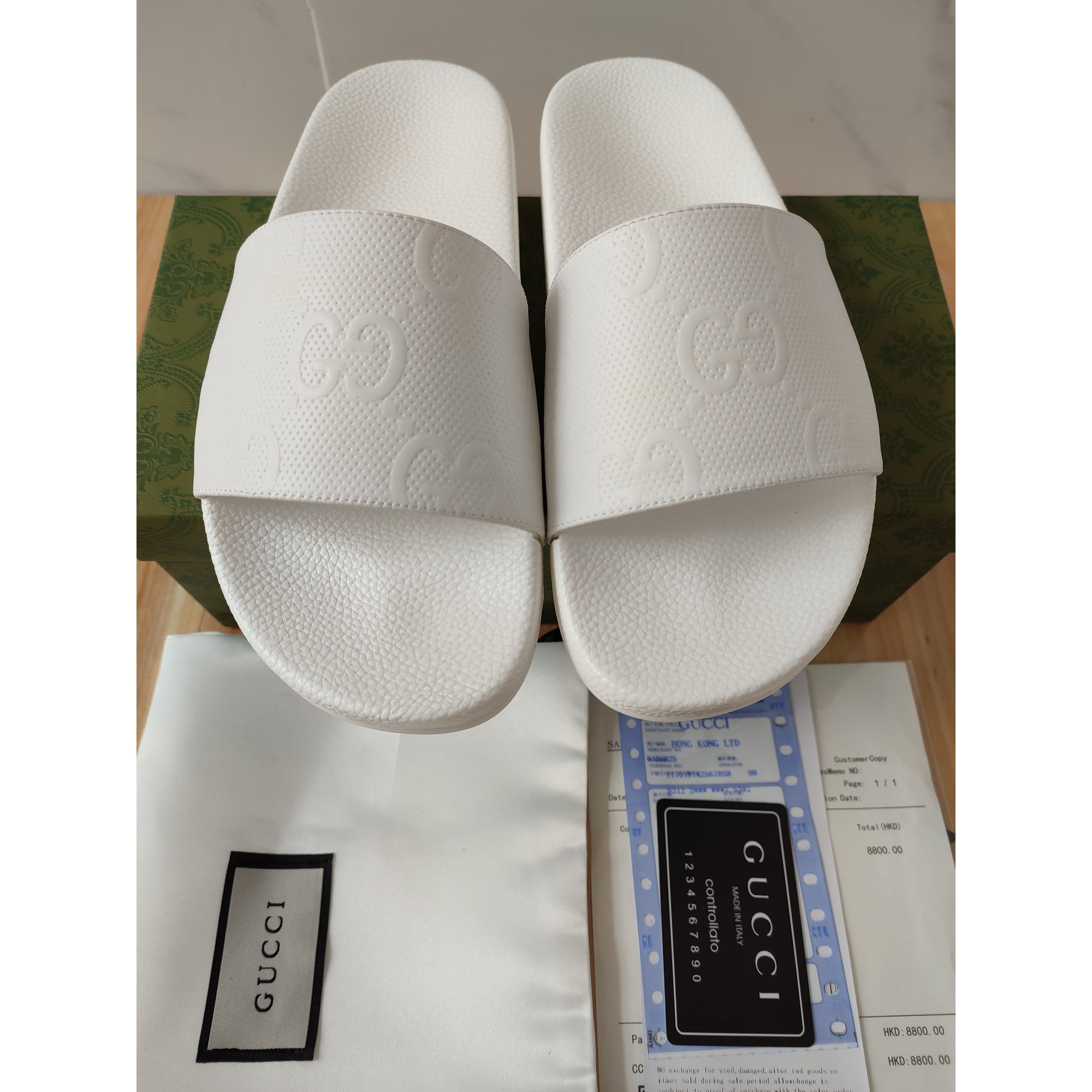 Gucci Logo Rubber Slide Sandal In White - DopestKickz