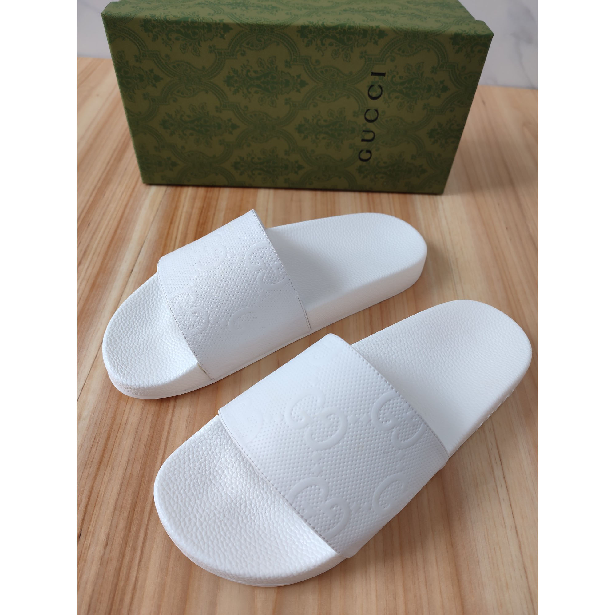 Gucci Logo Rubber Slide Sandal In White - DopestKickz
