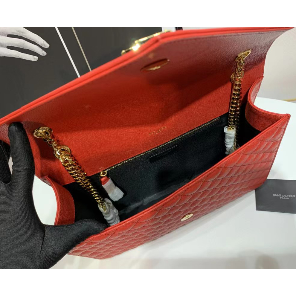 Saint Laurent Envelope Large Bag In Mix Matelasse Grain De Poudre Emboosed Leather - DopestKickz