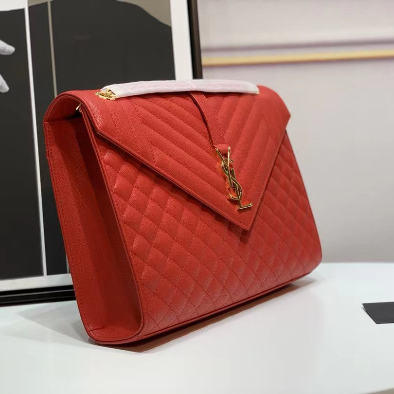 Saint Laurent Envelope Large Bag In Mix Matelasse Grain De Poudre Emboosed Leather - DopestKickz