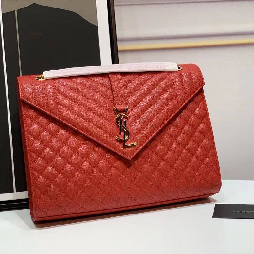 Saint Laurent Envelope Large Bag In Mix Matelasse Grain De Poudre Emboosed Leather - DopestKickz