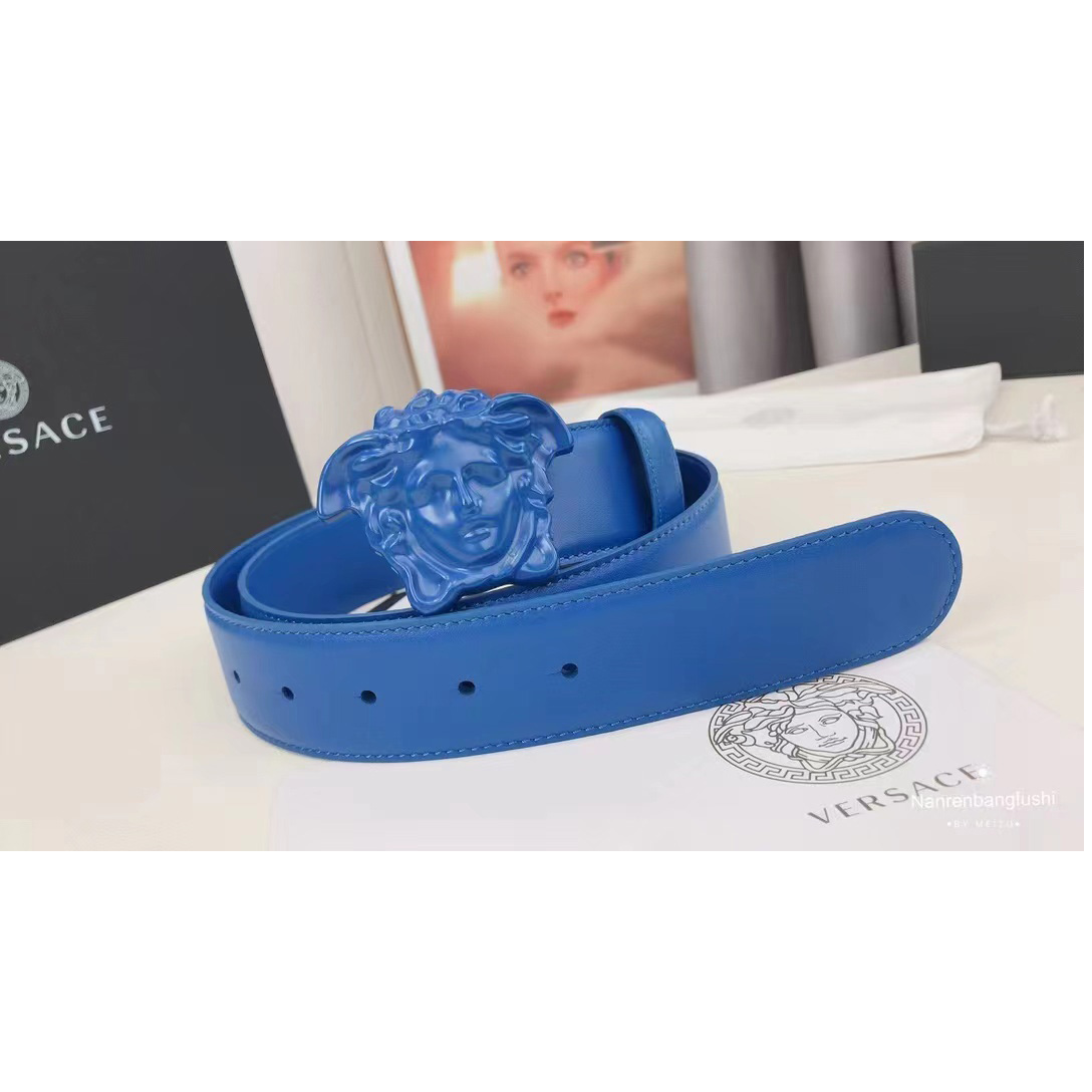 Versace Medusa Head Mens Fashion Blue Belt - DopestKickz