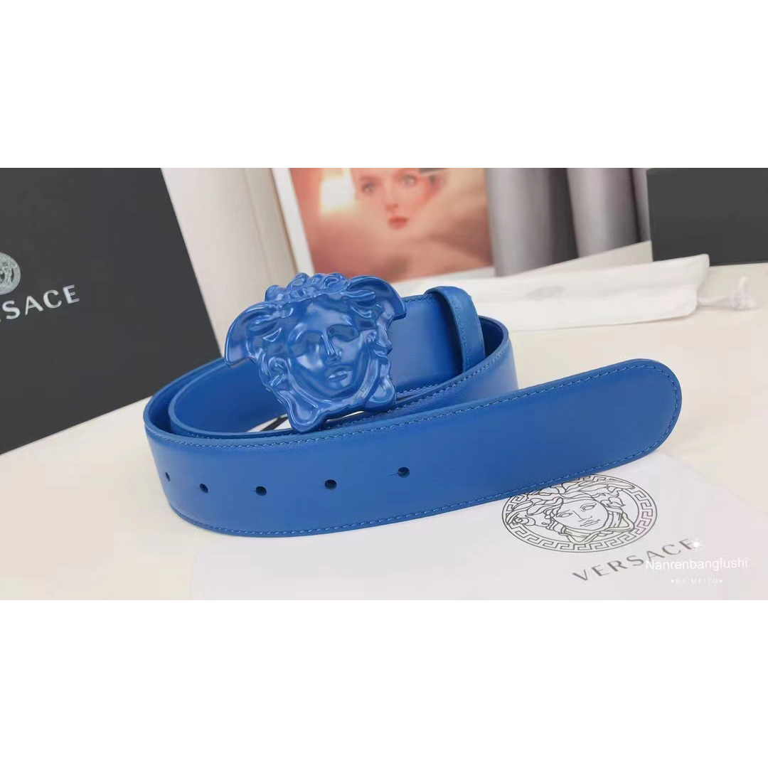 Versace Medusa Head Mens Fashion Blue Belt - DopestKickz