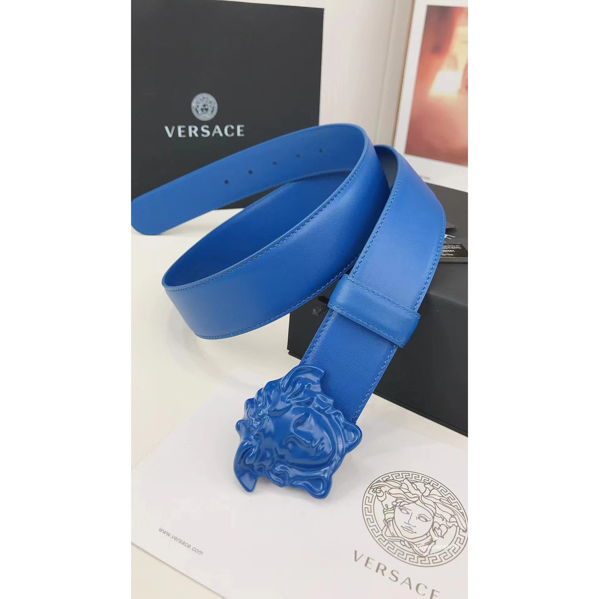 Versace Medusa Head Mens Fashion Blue Belt - DopestKickz