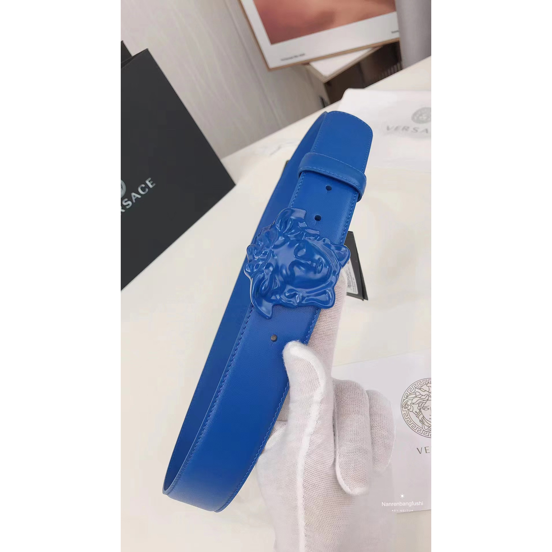 Versace Medusa Head Mens Fashion Blue Belt - DopestKickz