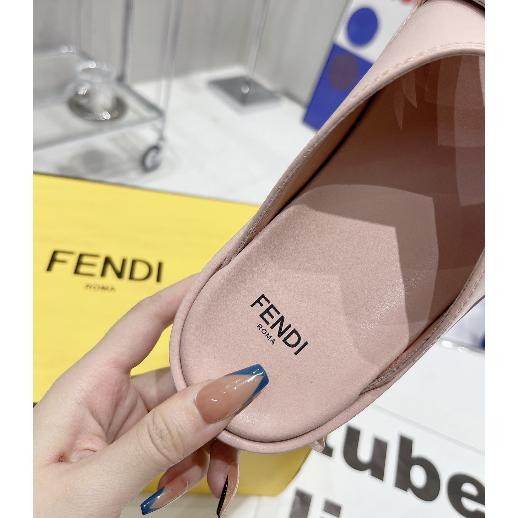 Fendi Graphy Pink Leather Slides - DopestKickz