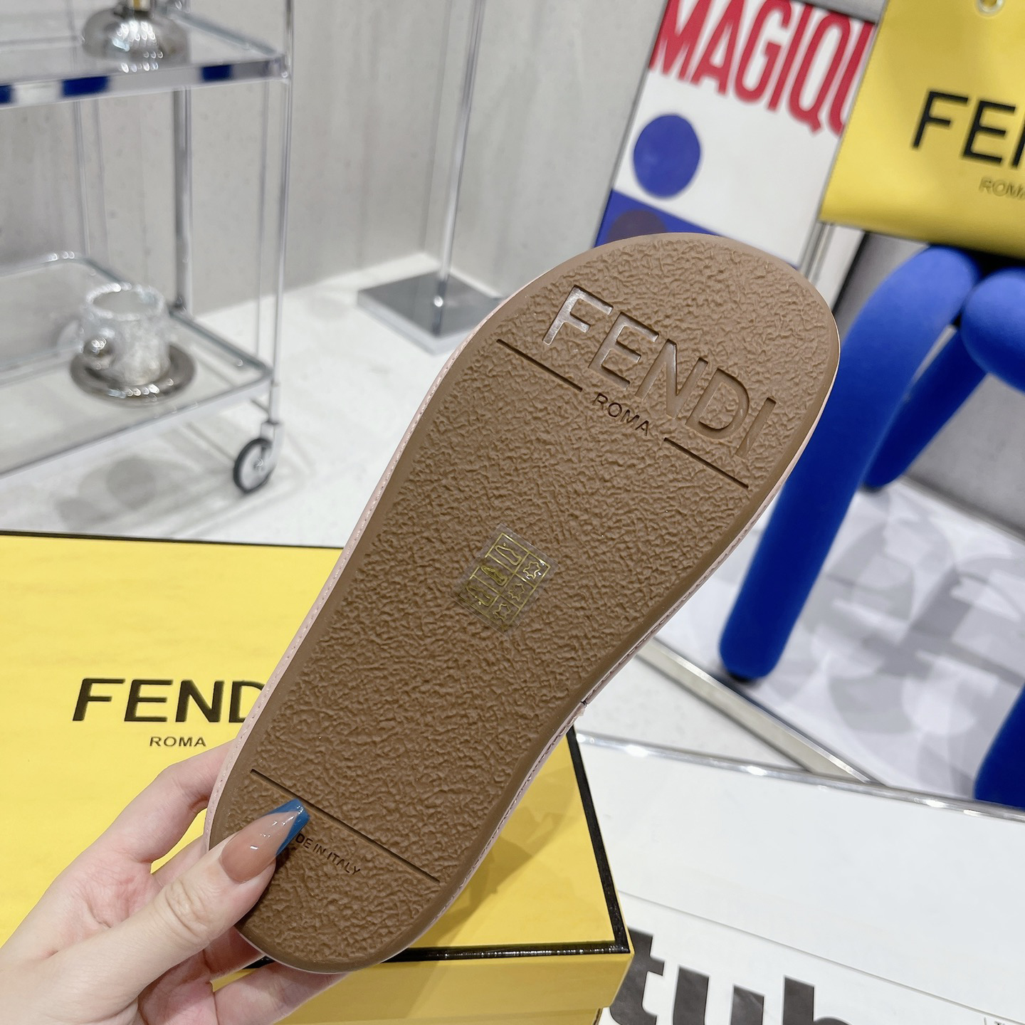 Fendi Graphy Pink Leather Slides - DopestKickz