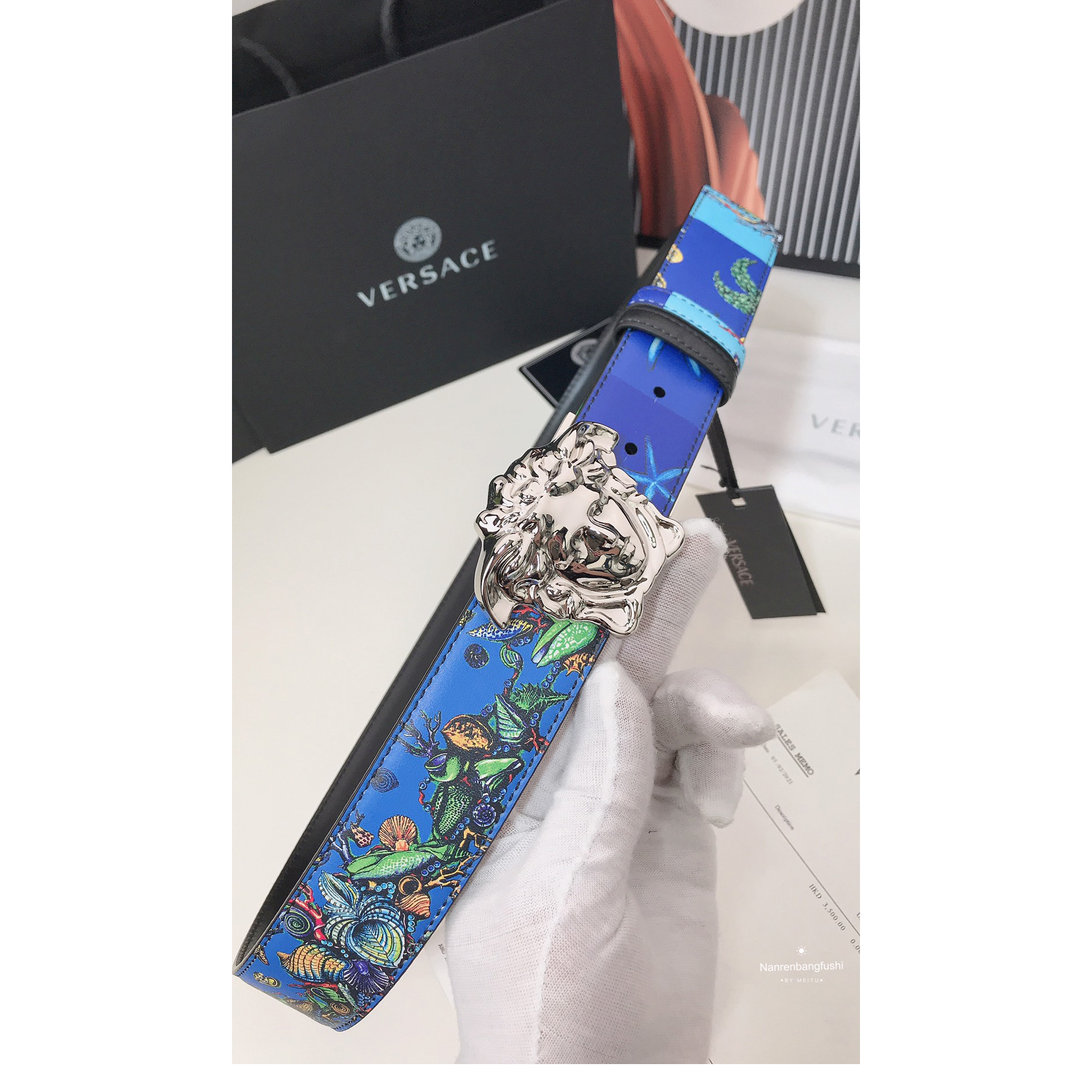Versace Marine Organism Print 40 MM Belt  - DopestKickz
