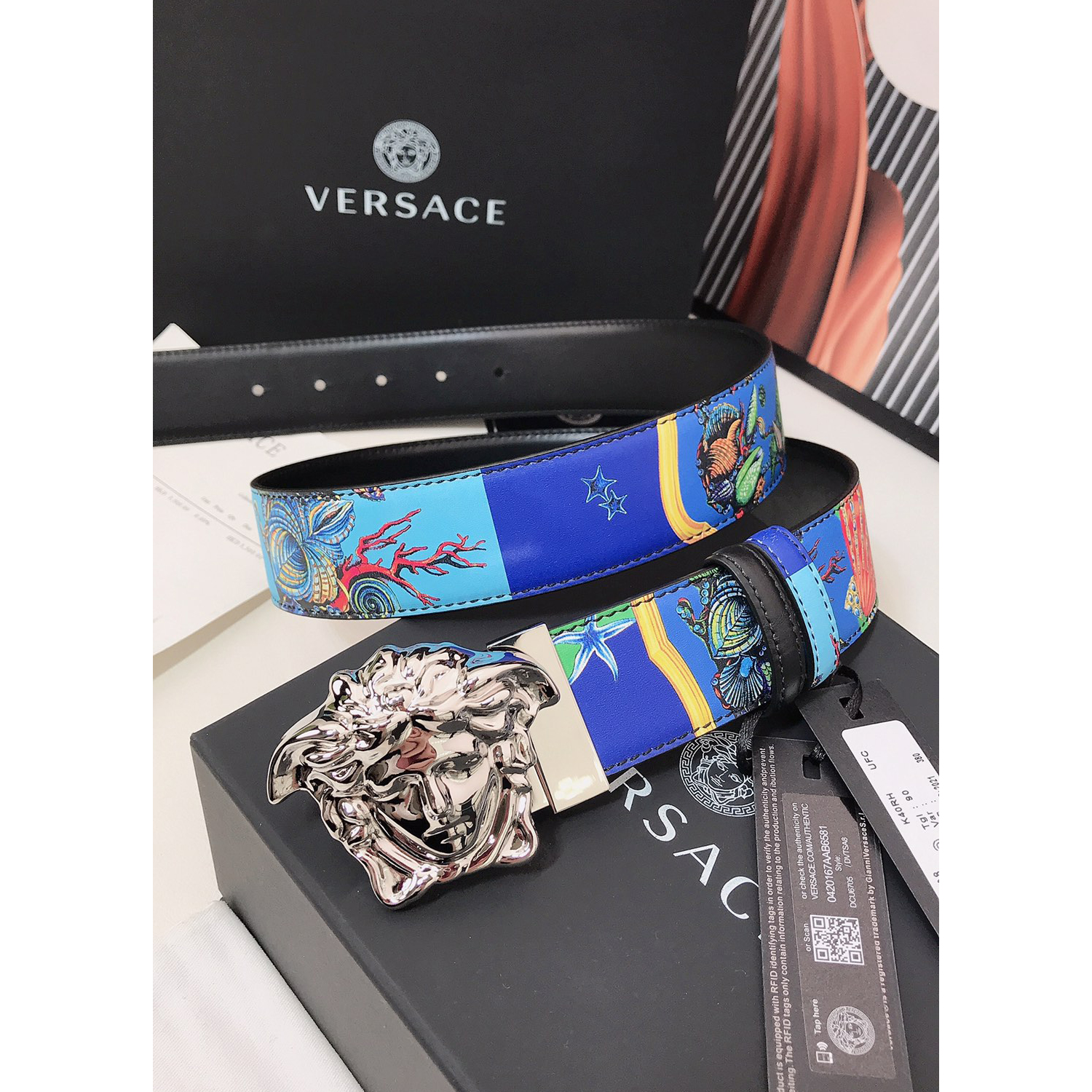 Versace Marine Organism Print 40 MM Belt  - DopestKickz