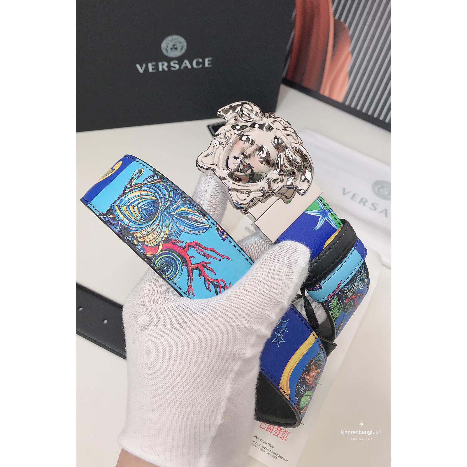 Versace Marine Organism Print 40 MM Belt  - DopestKickz